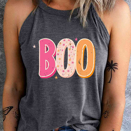 Round Neck Sleeveless BOO Graphic Tank Top