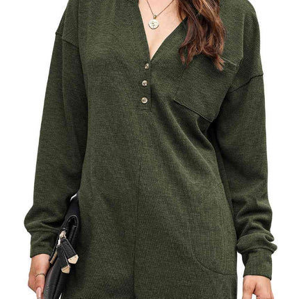 Notched Neck Long Sleeve Romper