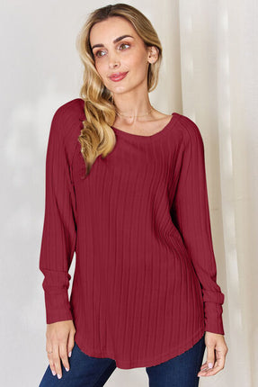 Basic Bae Full Size Ribbed Round Neck Slit T-Shirt - Vickie Lynn's