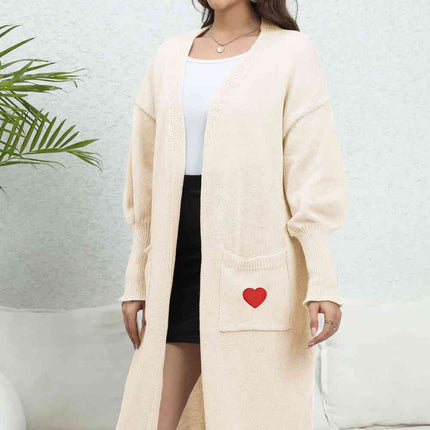 Lantern Sleeve Open Front Pocketed Cardigan