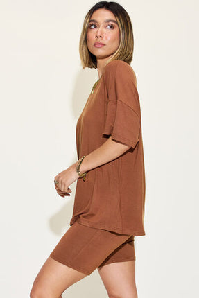 Basic Bae Full Size V-Neck Drop Shoulder Short Sleeve T-Shirt and Shorts Set - Vickie Lynn's