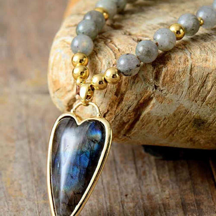 Natural Stone Pendant Beaded Necklace