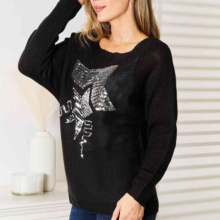 Double Take Sequin Graphic Dolman Sleeve Knit Top - Vickie Lynn's