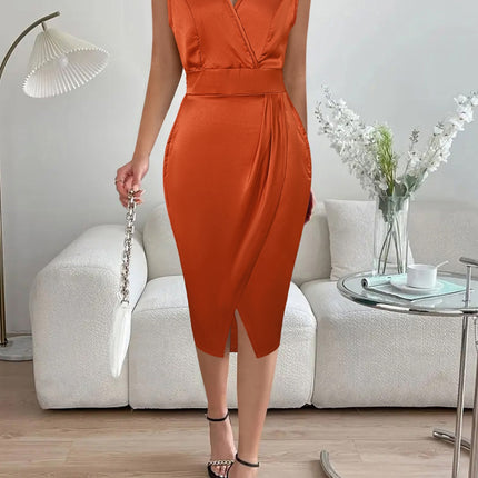 Slit Surplice Sleeveless Midi Dress