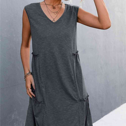 V-Neck Frill Trim Sleeveless Dress