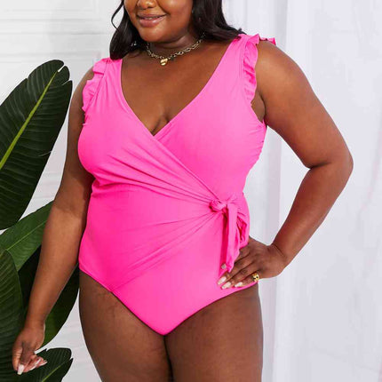 Marina West Swim Full Size Float On Ruffle Faux Wrap One-Piece in Pink