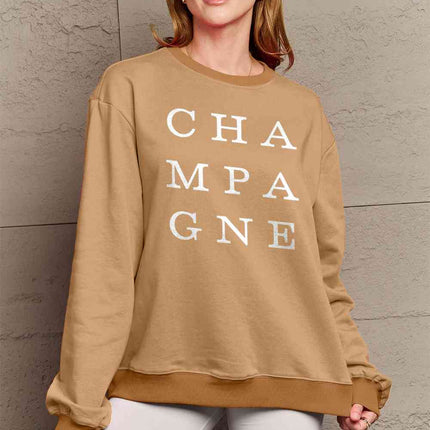 Simply Love Full Size CHAMPAGNE Graphic Long Sleeve Sweatshirt