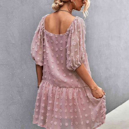 Swiss Dot Square Neck Half Balloon Sleeve Dress