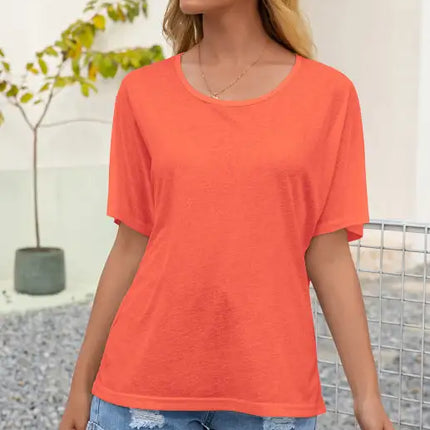 Women's Simple Sexy Hollow Lace Stitching Round Neck Short Sleeve T-shirt