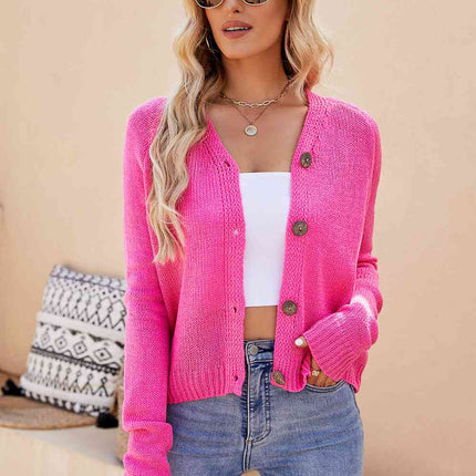 Button Up V-Neck Long Sleeve Cardigan