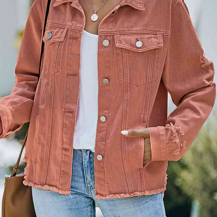 Distressed Raw Hem Denim Jacket - Vickie Lynn's