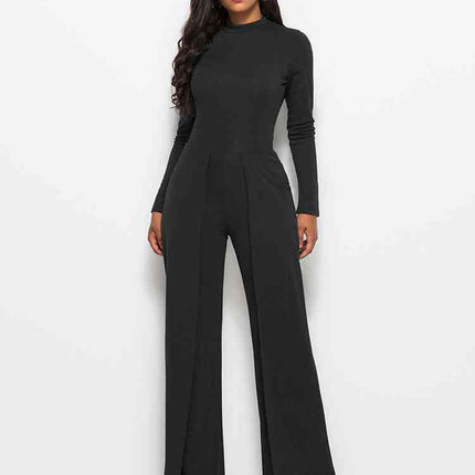 Long Sleeve Mock Neck Wide Leg Jumpsuit