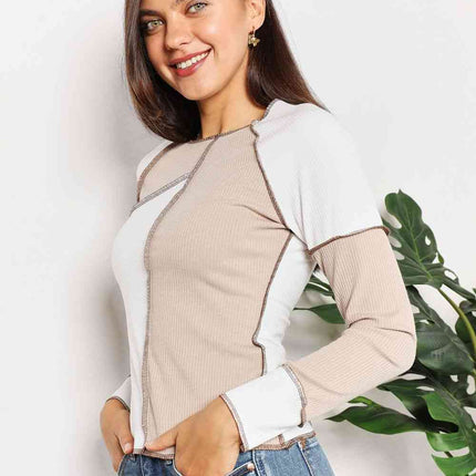 Double Take Color Block Exposed Seam Top - Vickie Lynn's