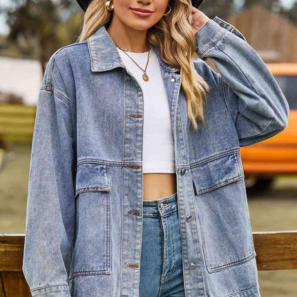 Dropped Shoulder Denim Jacket with Pockets