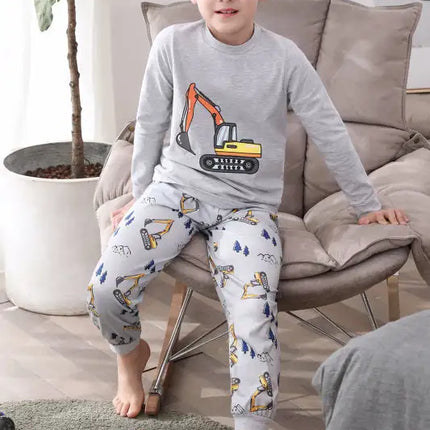 Boy's' Round Neck Cartoon Pattern Short Sleeve Shorts Cotton Pajamas Set