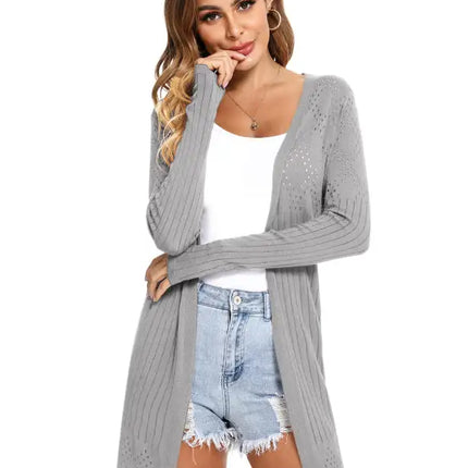 Cárdigan de manga larga de punto abierto para mujer 