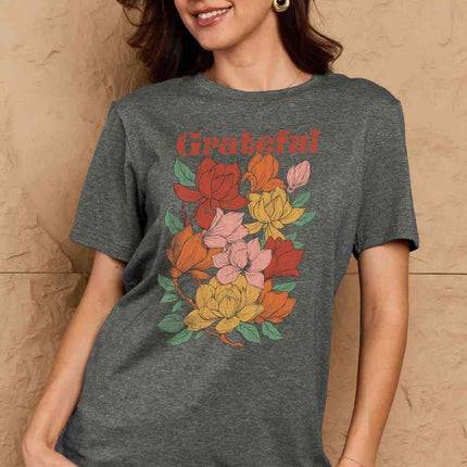 Simply Love Full Size GRATEFUL Flower Graphic Cotton T-Shirt