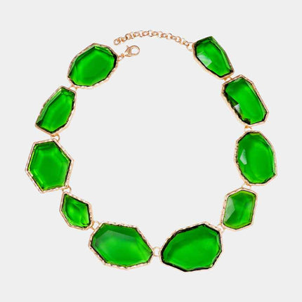 Geometrical Shape Zinc Alloy Frame Resin Necklace