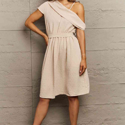 Swiss Dot Asymmetrical Neck Dress