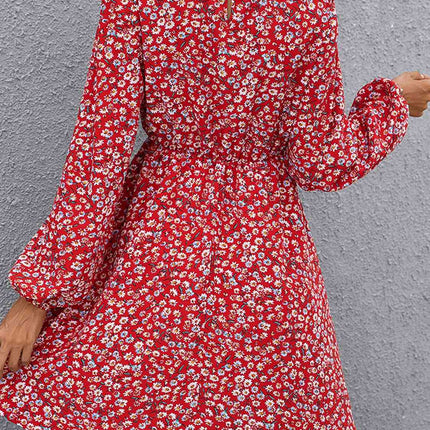 Floral Mock Neck Long Sleeve Dress