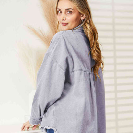 Distressed Raw Hem Denim Jacket