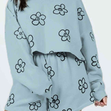 Floral Dropped Shoulder Sweatshirt and Shorts Set