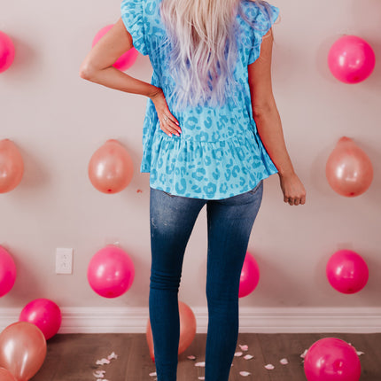 Tiered Leopard Round Neck Blouse