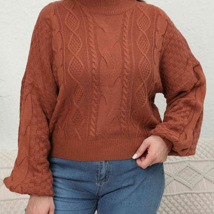 Plus Size Mock Neck Cable Knit Long Sleeve Sweater
