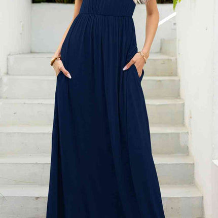 Round Neck Maxi Tee Dress with Pockets