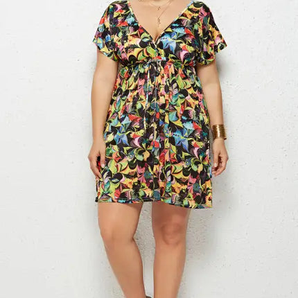 Women's Plus Size Deep V Print Dress
