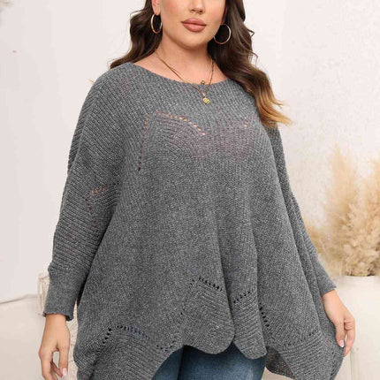 Plus Size Round Neck Batwing Sleeve Sweater
