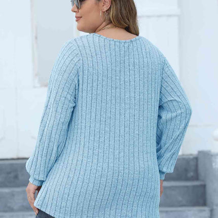 Plus Size Ribbed V-Neck Long Sleeve Top