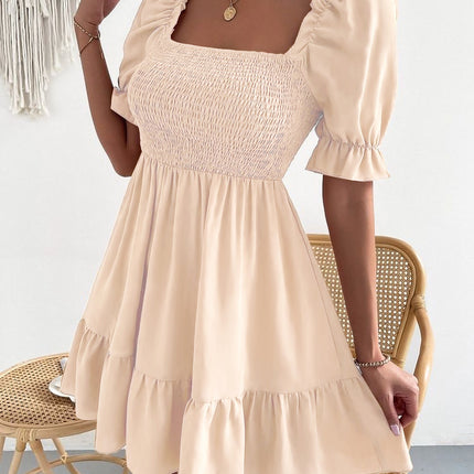 Smocked Square Neck Short Sleeve Dress