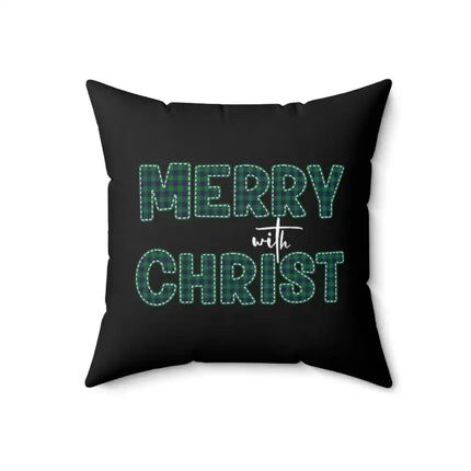 Uniquely You Throw Pillow Cover, Merry With Christ, Green Plaid Christmas Holiday Pattern Print 2-Sided Print