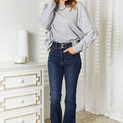 Double Take Seam Detail Round Neck Long Sleeve Top - Vickie Lynn's