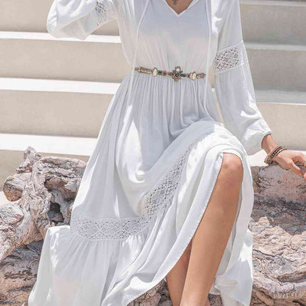 Tie Neck Balloon Sleeve Midi Dress