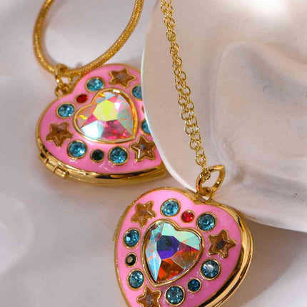 Rhinestone Decor Heart Box Pendant Necklace