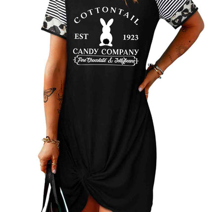 Easter Letter Graphic Mixed Print Twisted T-Shirt Dress