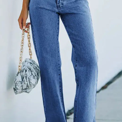 Pantalones vaqueros de cintura media con aberturas lavadas para mujer 