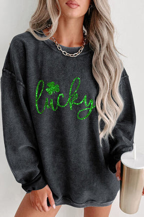 LUCKY Round Neck Dropped Shoulder Sweatshirt - Vickie Lynn's