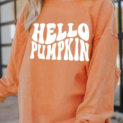 Round Neck Dropped Shoulder HELLO PUMPKIN Graphic Sweatshirt