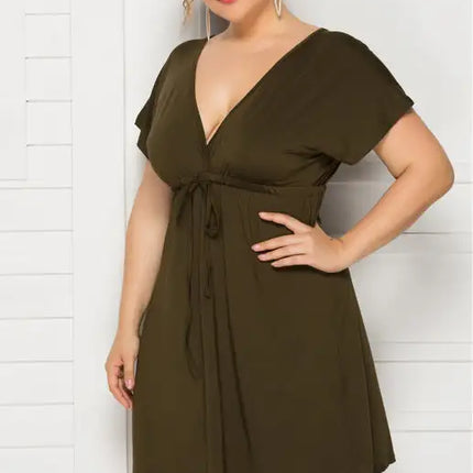 Vestido liso con escote en V profundo para mujer, talla grande 