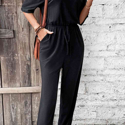 Off-Shoulder Jumpsuit with Pockets - Vickie Lynn's