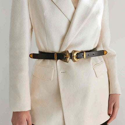 Double Buckle PU Leather Belt