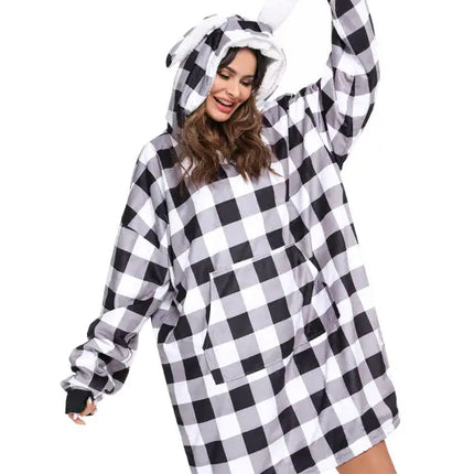 Manta perezosa con bolsillo y capucha de terciopelo de gran tamaño 