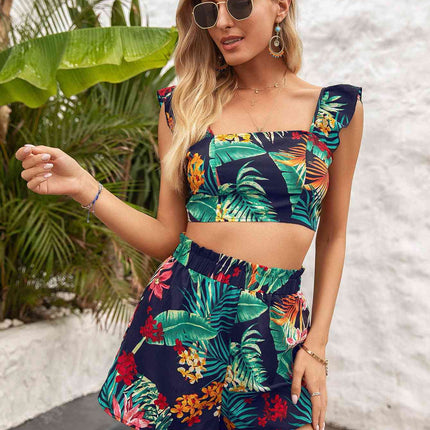 Printed Square Neck Top and Shorts Set