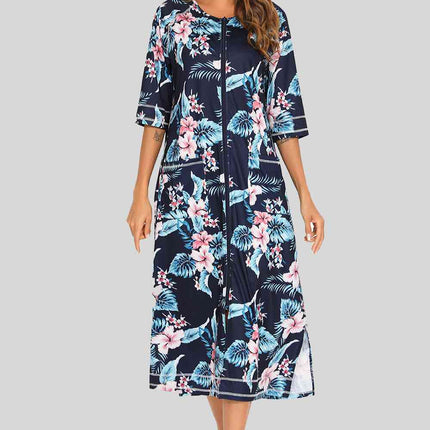 Printed Slit Night Dress with Pockets