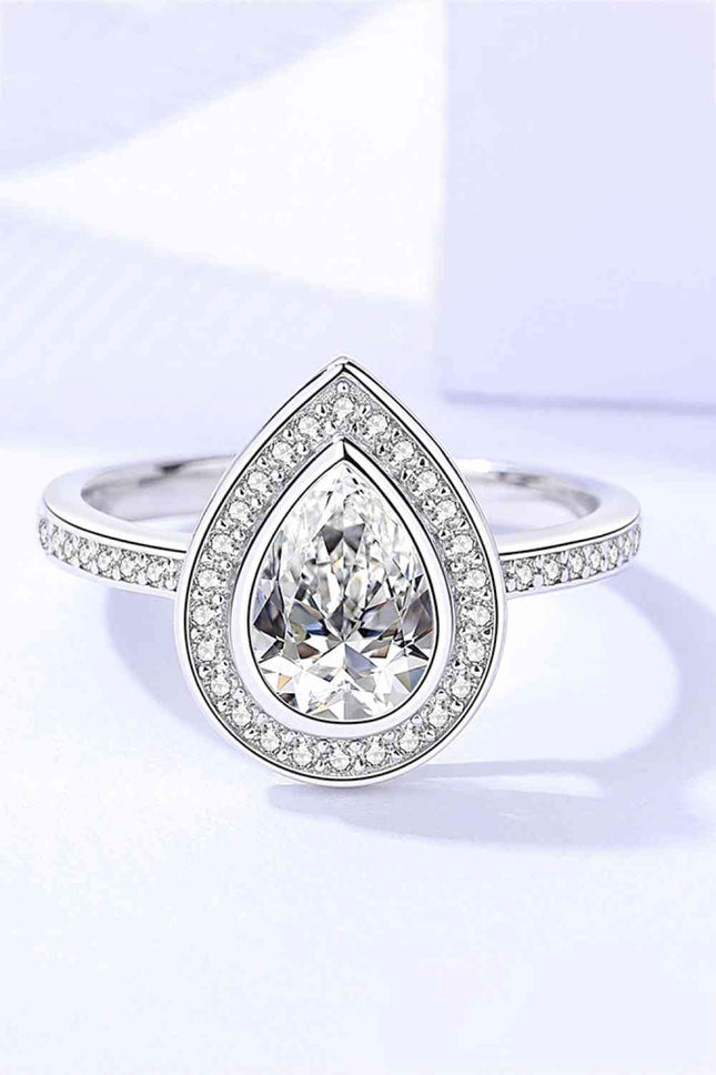 925 Sterling Silver Teardrop Moissanite Ring