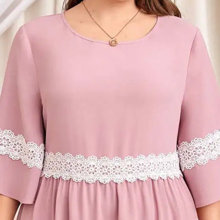 Vestido de manga corta de encaje de talla grande para mujer 