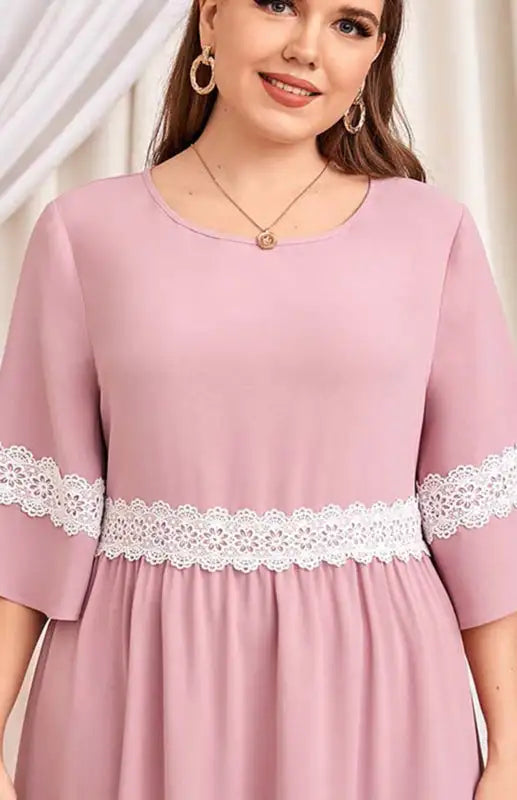 Vestido de manga corta de encaje de talla grande para mujer 